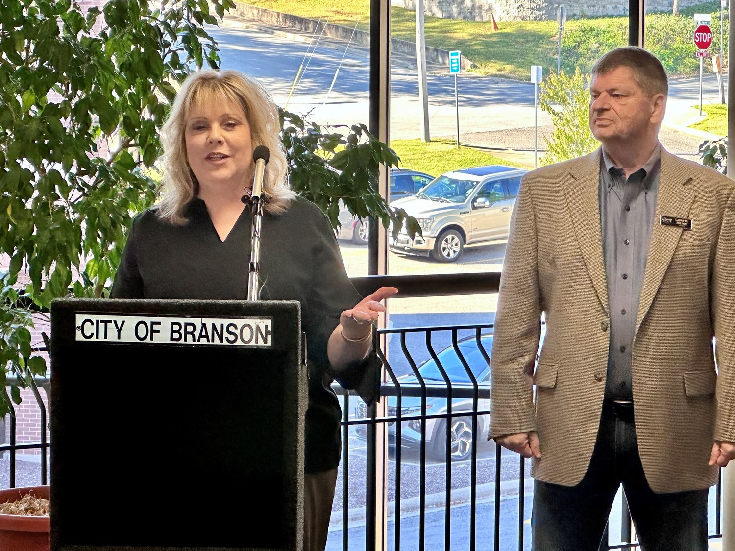 Cathy Stepp is introduced as city administrator by Branson Mayor Larry Milton.